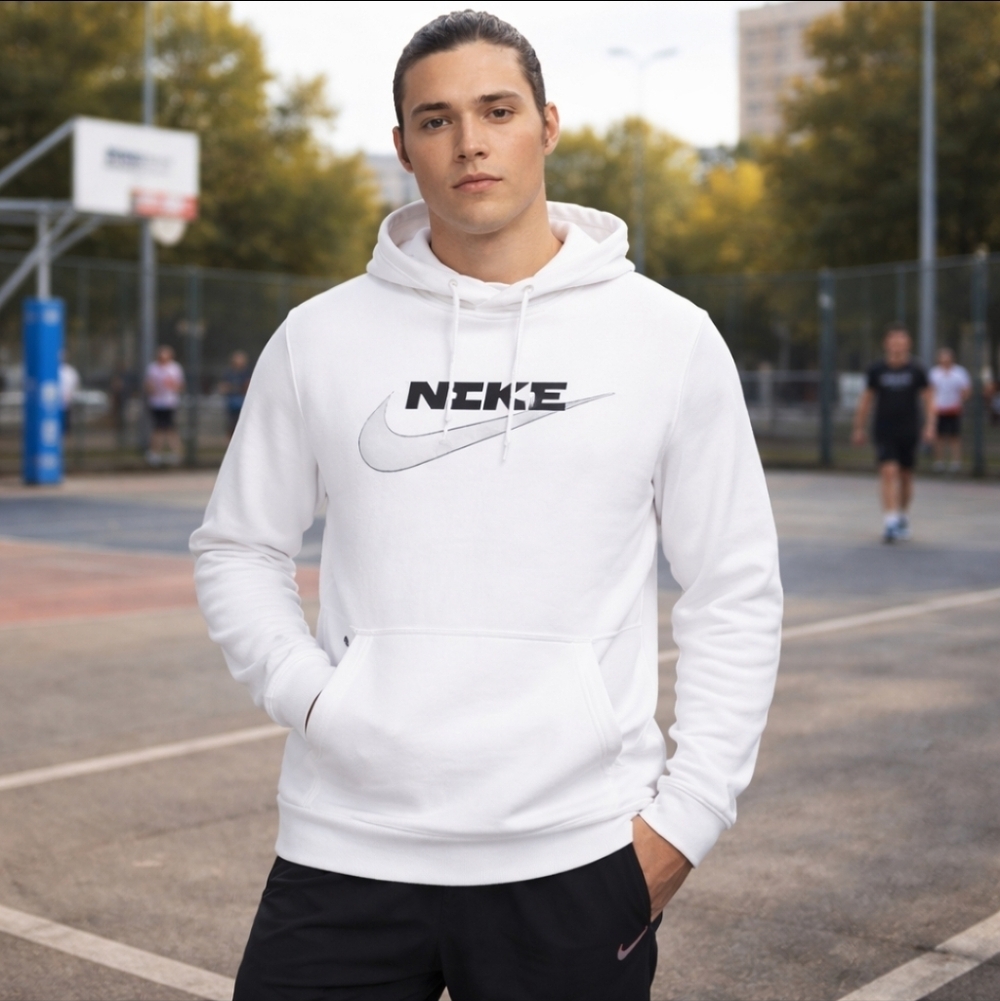 Nike Therma-Fit GFX White Comfy Casual Fleece Athleisure Sweatshirt Hoodie Sz S